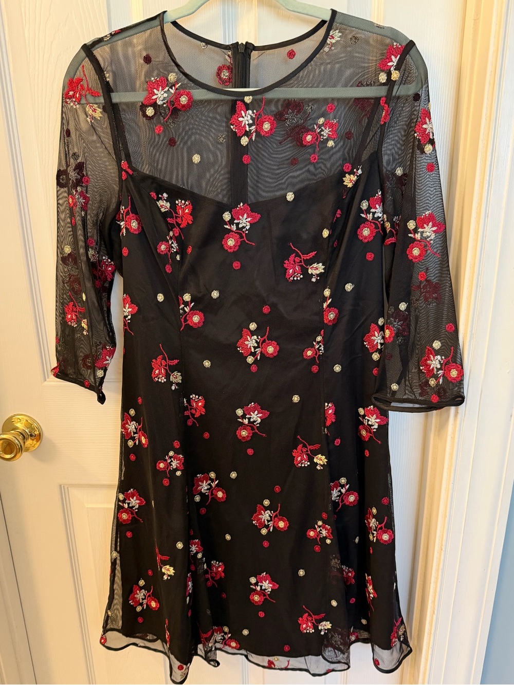 Sheer Floral Embroidery Mini Black Cocktail Dress Sz 12